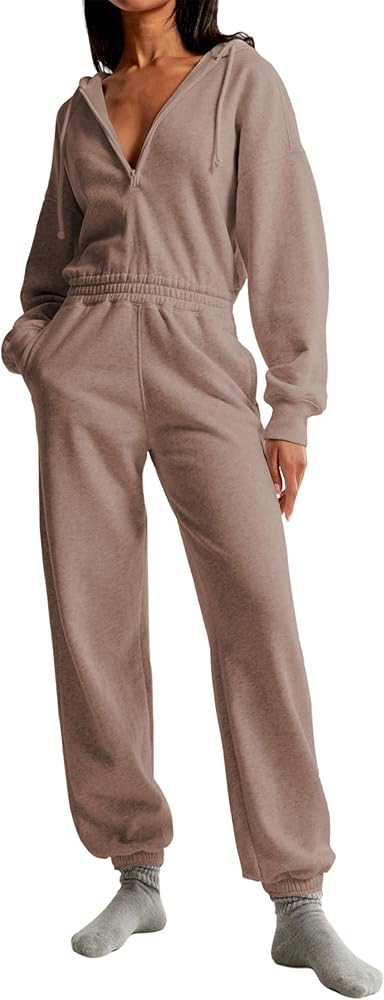 Jumpsuits for Women Casual Hoodie Long Sleeve Zip Up Sweatshirts Loose Jogger Sweatpants One Piec... | Amazon (US)