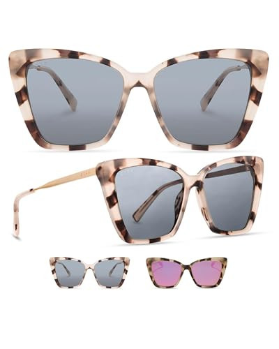 DIFF Becky II Designer Oversized Cat Eye Sunglasses for Women UV400, Cream Tortoise Frames | Amazon (US)