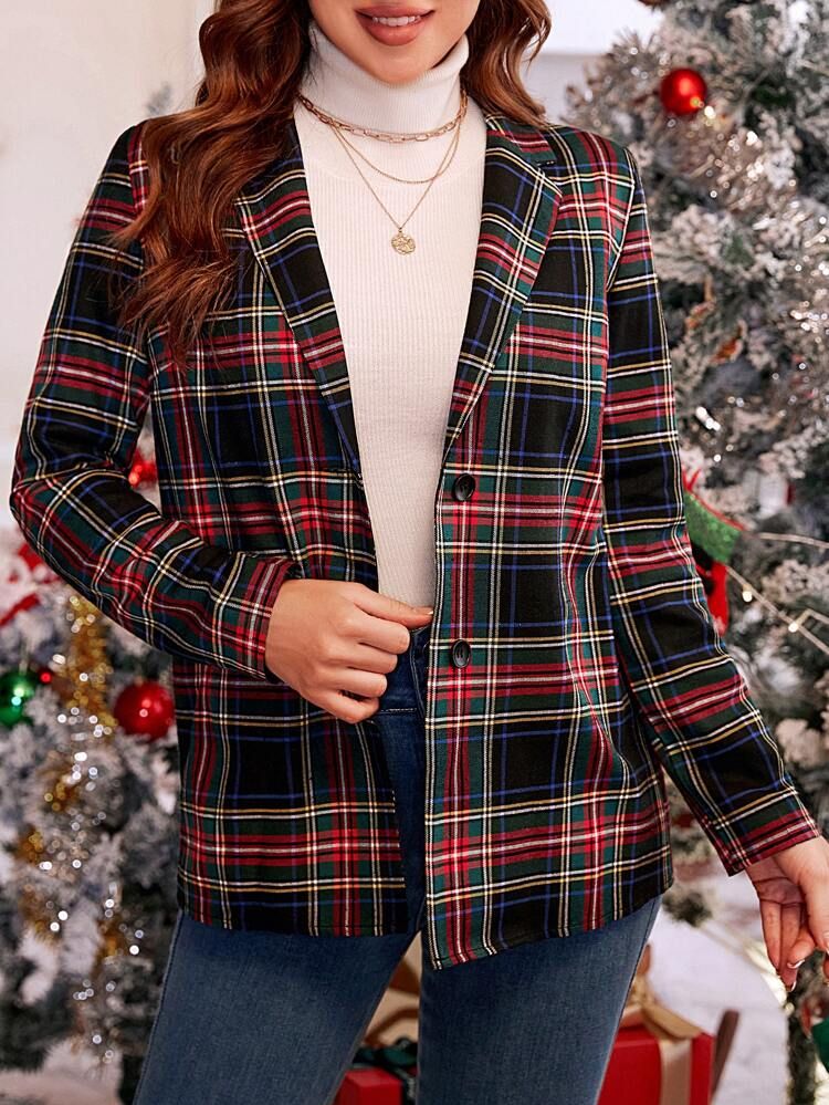 Plaid Lapel Neck Blazer | SHEIN