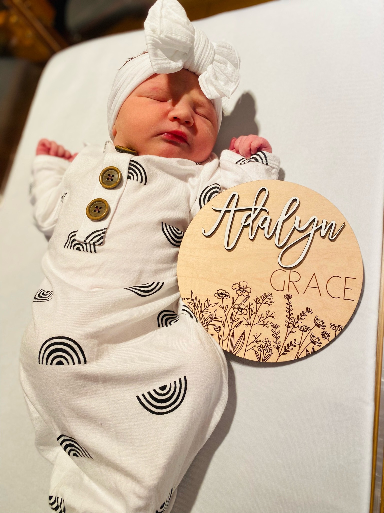 Baby Birth Name announcement sign, newborn knitted gown, and baby bows 🤍

#LTKfamily #LTKbaby #LTKbump