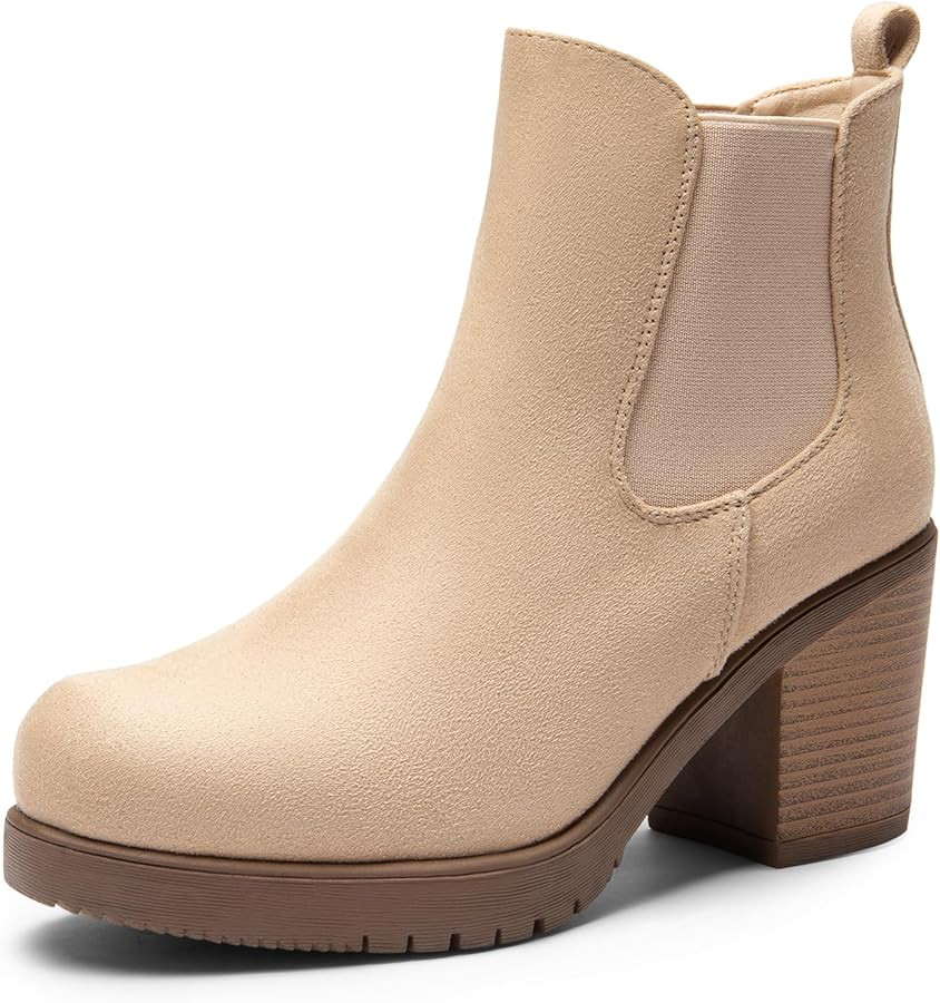 DREAM PAIRS Women's High Chunky Heel Chelsea Ankle Boots Slip On Elastic Fall Heeld Booties Shoes | Amazon (US)