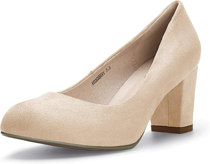 IDIFU Women's Sherry Dress Low Block Chunky Heels Pumps Closed Round Toe Shoes for Wedding Office... | Amazon (US)