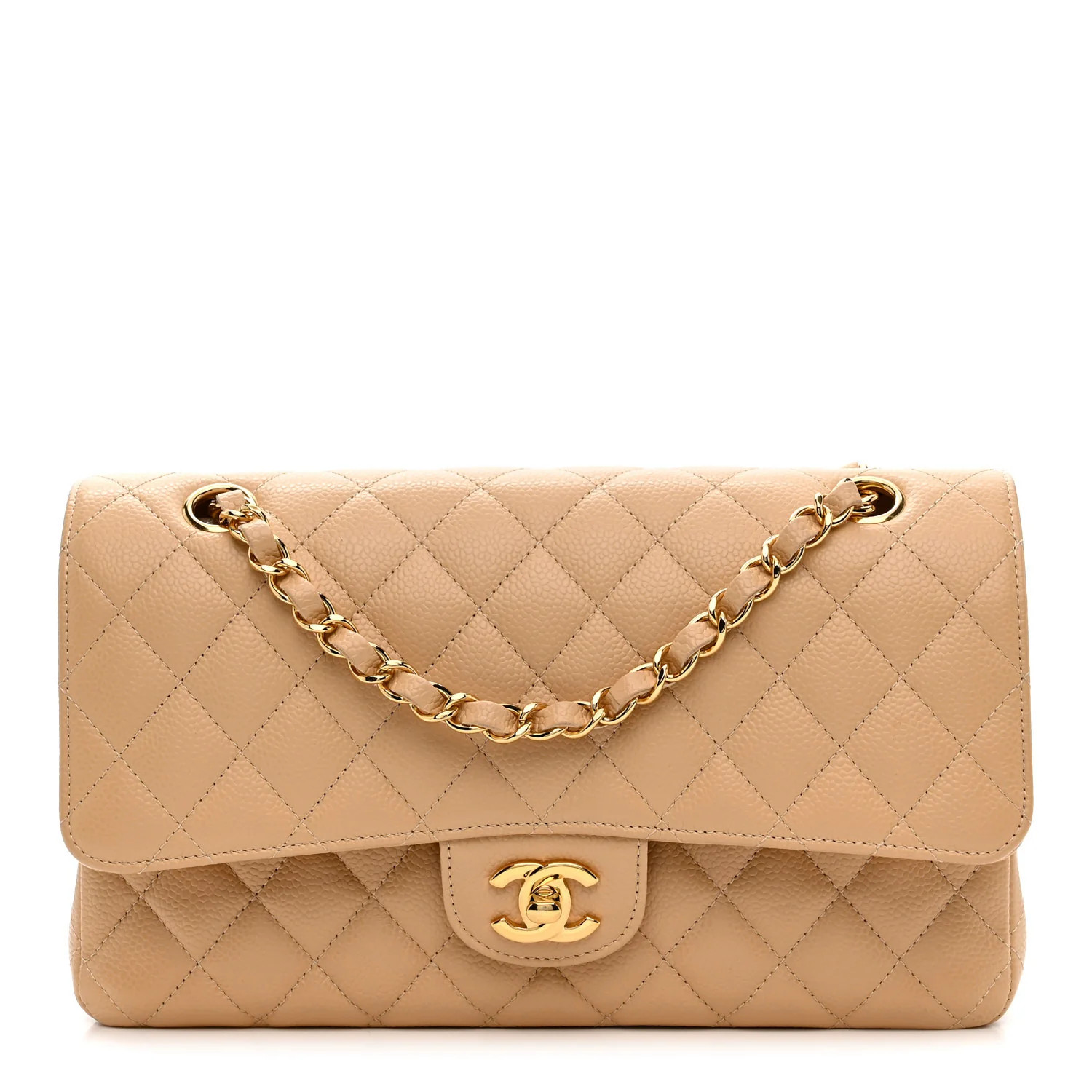 Caviar Quilted Medium Double Flap Beige | FASHIONPHILE (US)