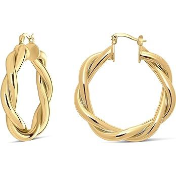 MILLA Twist Earrings - Gold Twisted Hoop Earrings & Thick Silver Hoop Earrings for Women - Big Ch... | Amazon (US)