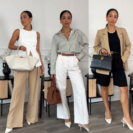 Spring workwear outfits 🤍 what to wear to the office 

White trousers, waistcoat, Bermuda shorts, smart casual, business casual 

#workwear 

#LTKworkwear #LTKstyletip #LTKfindsunder50