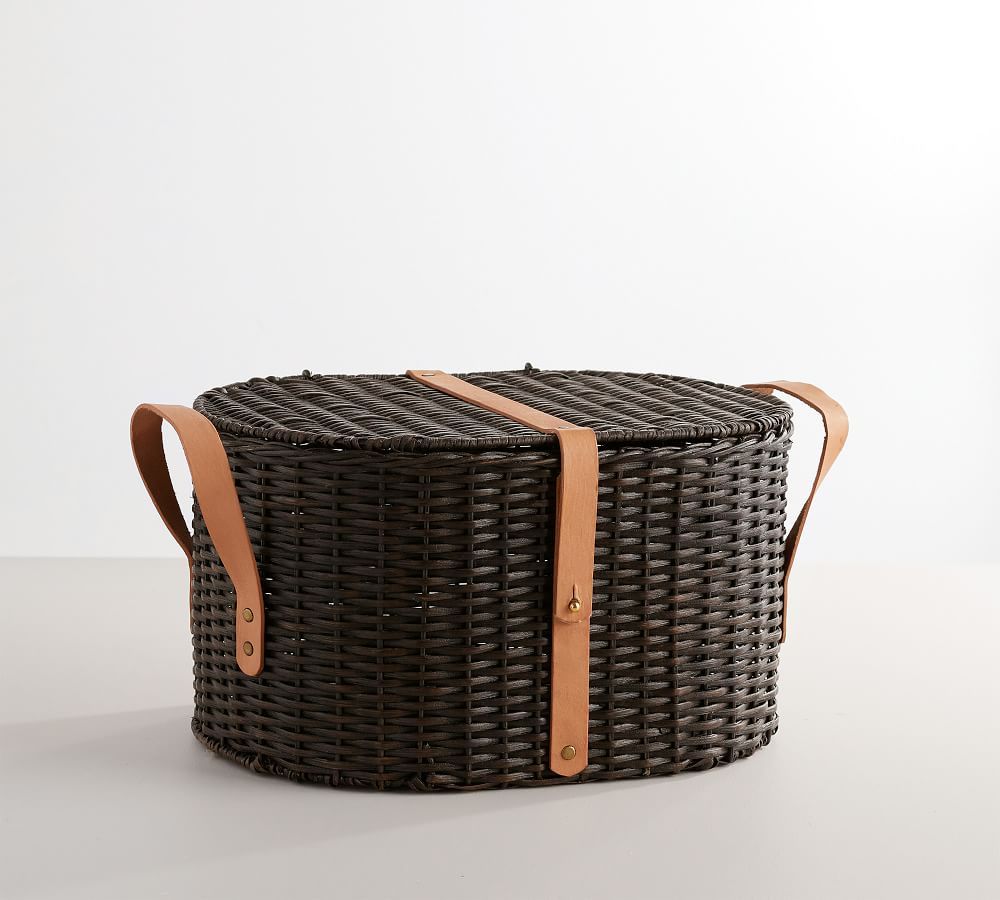 Austin Woven Basket with Lid - Distressed Black | Pottery Barn (US)