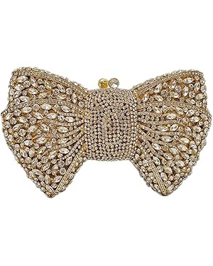 HUANG ZHUANG Bowknot Luxury Crystal Clutch Women Glitter Rhinestone Evening Bag for Party Wedding | Amazon (US)
