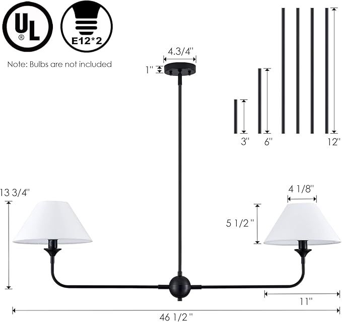 Modern Linear Chandelier, 2-Light Linear Kitchen Island Lighting Fixture with Finish Off-White Fa... | Amazon (US)