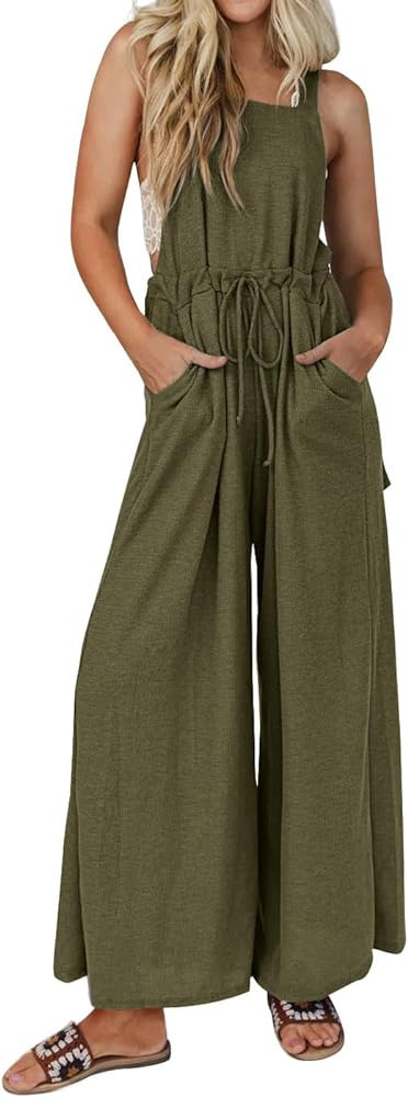 luvamia Jumpsuits for Women Loose Fit Waffle Knit Baggy Fashion Wide Leg Jumpsuit Overalls Comfy ... | Amazon (US)