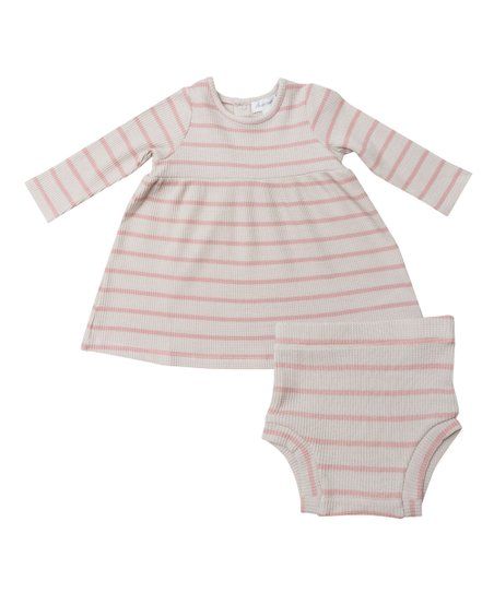 Pink French Stripe Long-Sleeve A-Line Dress & Diaper Cover - Infant | Zulily