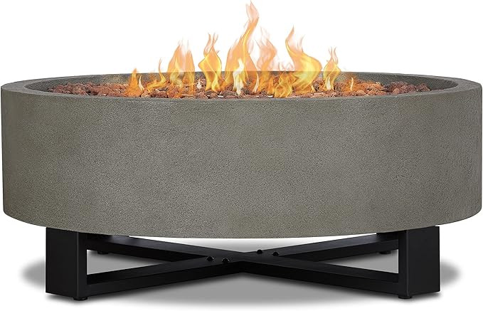 Real Flame Ideldale Round Outdoor Propane Fire Pit - Lightweight, Concrete-Like Material (MGO) - ... | Amazon (US)