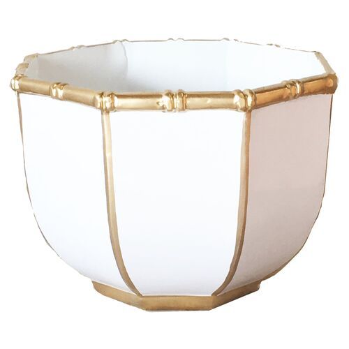 Bamboo-Style Decorative Bowl, White | One Kings Lane