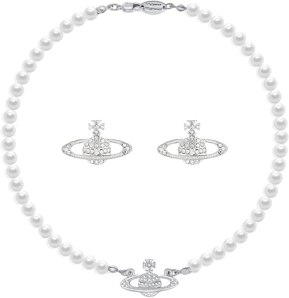 Saturn Pearl Necklace White Pearl Choker Necklace for Women Crystal Rhinestone Planet Necklace an... | Amazon (US)