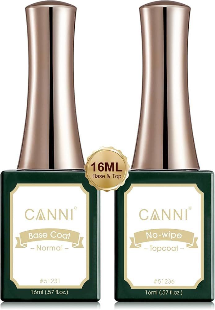 CANNI 2Pcs 16ml No Wipe Gel Top Coat and Base Coat Gel Nail Polish Set - Long Lasting High Gloss ... | Amazon (US)
