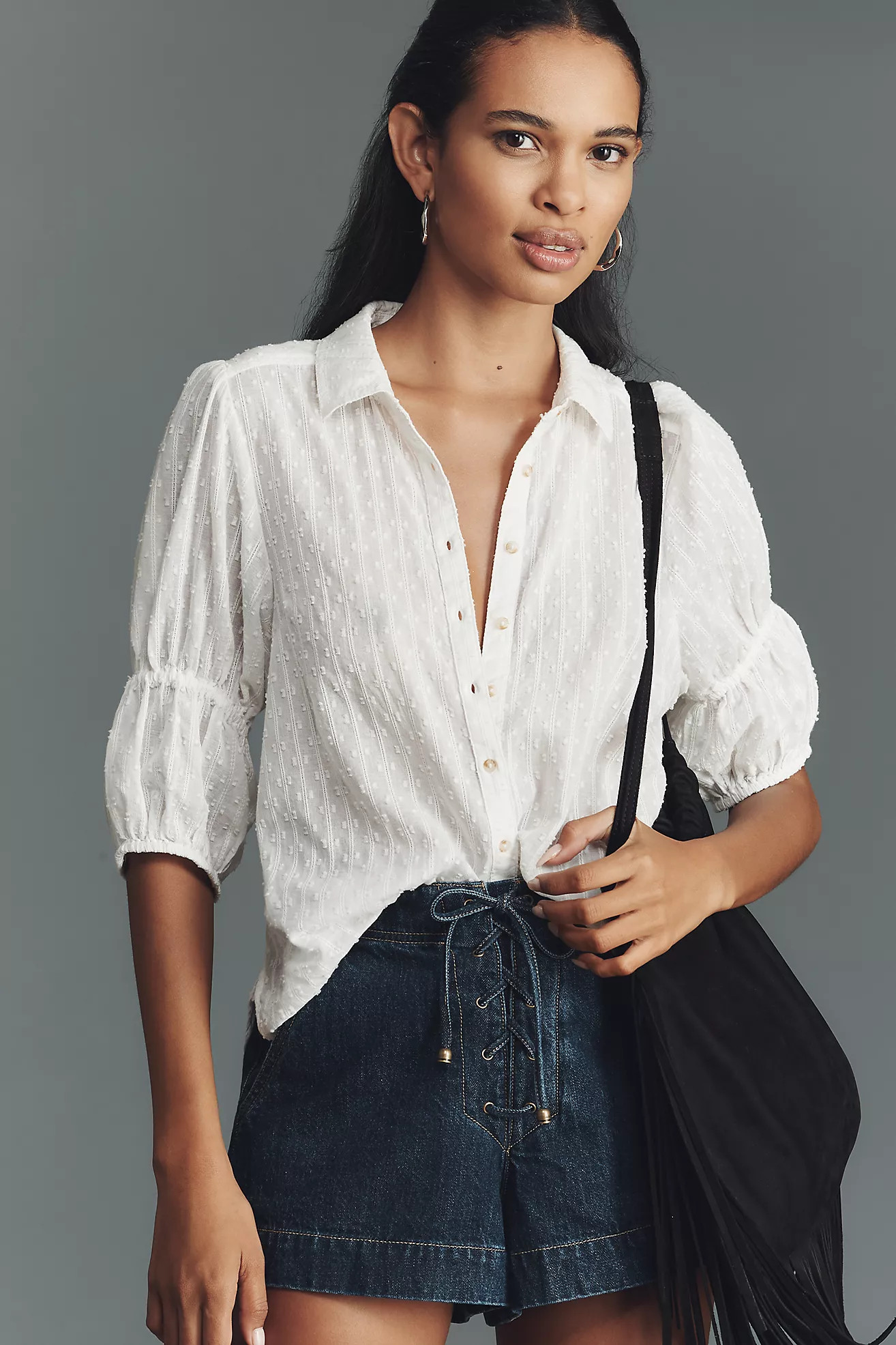 Pilcro Puff-Sleeve Buttondown Top | Anthropologie (US)