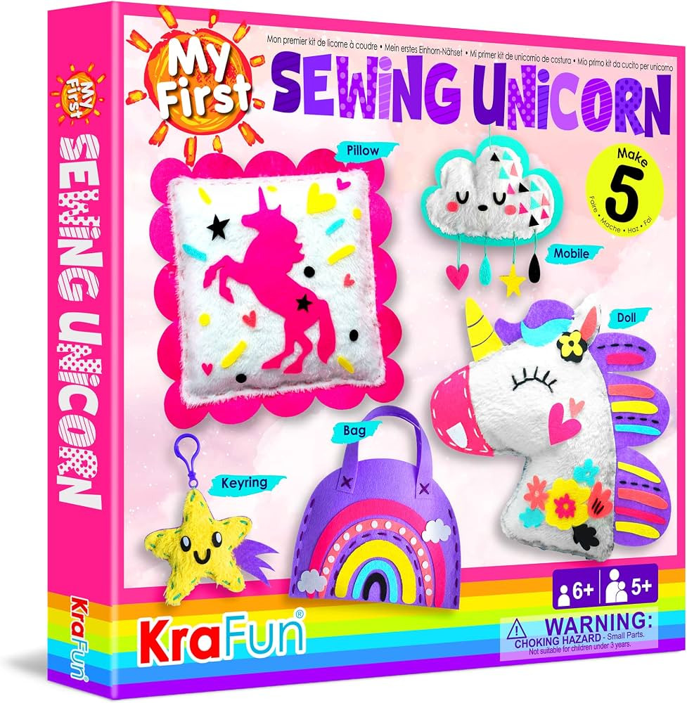 KRAFUN My First Unicorn Kids Sewing kit, Beginner Arts & Crafts, Make 5 Cute Projects with Plush ... | Amazon (US)
