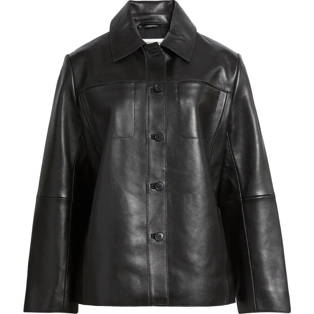 Nordstrom Leather Shirt Jacket in Black at Nordstrom, Size Xx-Small | Nordstrom