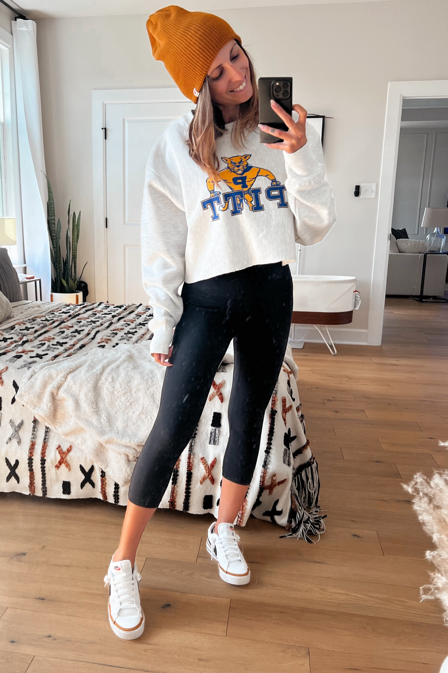 College football fit ready 💙💛
.
- team crop top
- align leggings
- Nike shoes
#h2p #hailtopitt #pittfootball 

#LTKSeasonal #LTKU #LTKActive