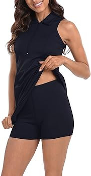 HDE Women's Tennis Dress Sleeveless Athletic Zip Up Golf Dresses with Separate Shorts | Amazon (US)
