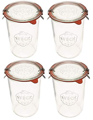 Weck Canning Jars 743-28.7 fl. oz Weck Mold Jars made of Transparent Glass Jar - Food Storage Containers with Lids Airtight - 3/4 Liter Tall Jars Set - Set of 4 Jars with Lids | Amazon (US)