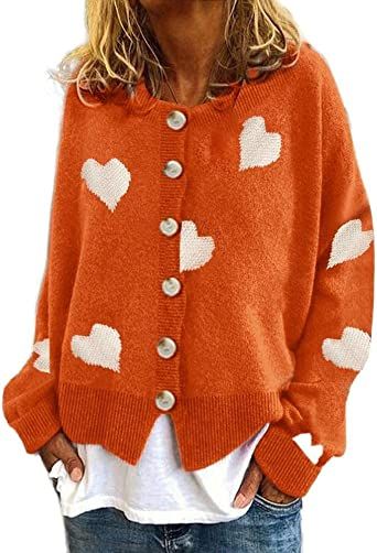 Akivide Cute Heart Cardigan Sweaters for Women Aesthetic 90s Y2k Button Down Open Front Sweater P... | Amazon (US)