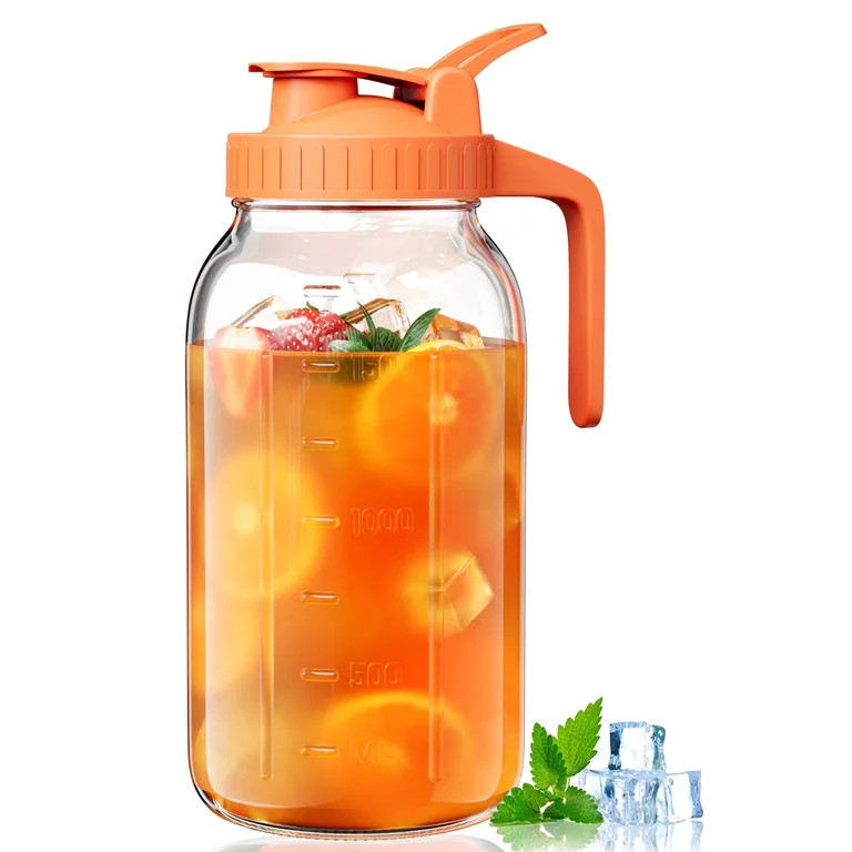 VA1KENE Glass Pitcher 64 oz Mason Jar Pitcher with Lid and Spout Leakproof for Drinks Juice Coffe... | Walmart (US)
