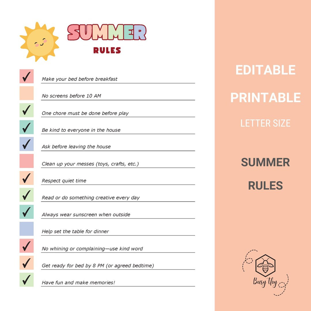 Summer Rules Printable | House Rules Chart for Kids | Summer Rules Chart | Kids House | Behavior ... | Etsy (US)