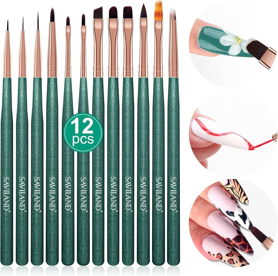 Saviland Christmas Nail Art Brushes Set - 12pcs Nail Art Design Pen Painting Tools with Nail Exte... | Amazon (US)