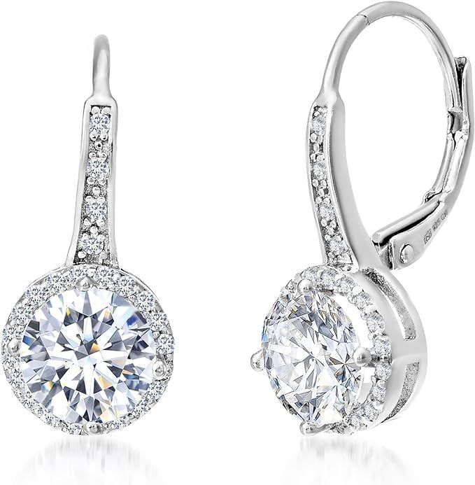MIA SARINE Sterling Silver Cubic Zirconia Halo Leverback Dangle Bridal Earrings for Women | Amazon (US)