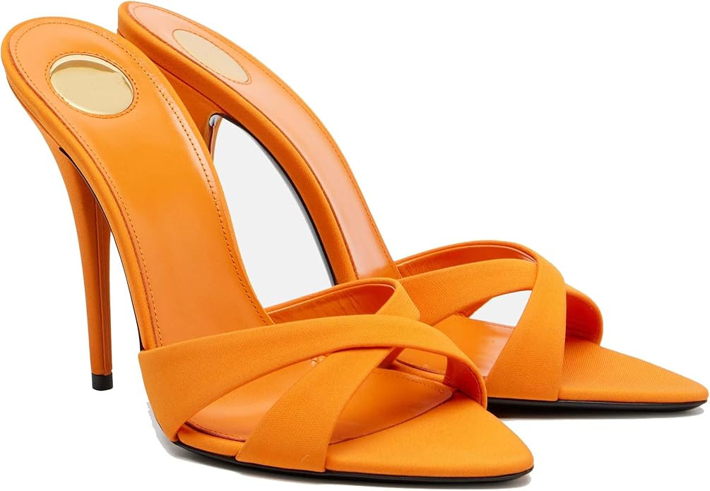 THESHY Women’s Stiletto Heel Slide Sandals Open Toe Criss Cross Straps Slip on Dress Heels with... | Amazon (US)