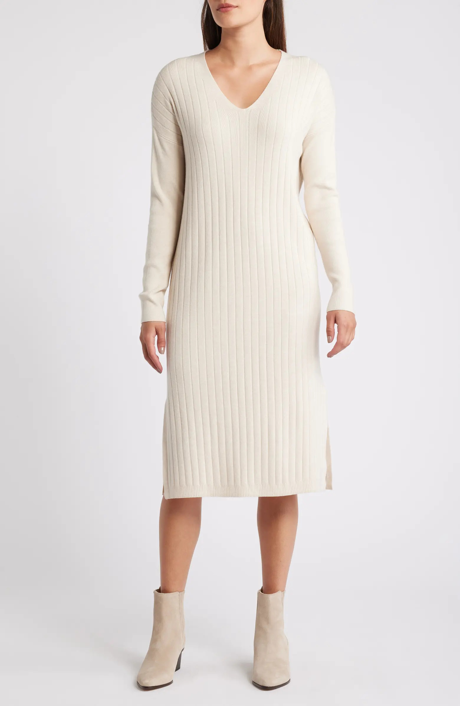 Caslon® Long Sleeve Rib Sweater Dress | Nordstrom | Nordstrom