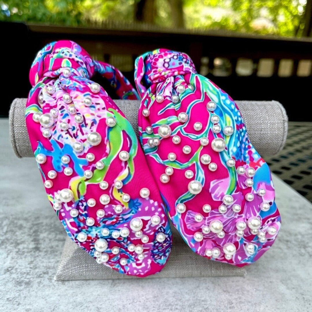 Palm Beach Raspberry Splash Pearl Knotted Headband | Etsy (US)