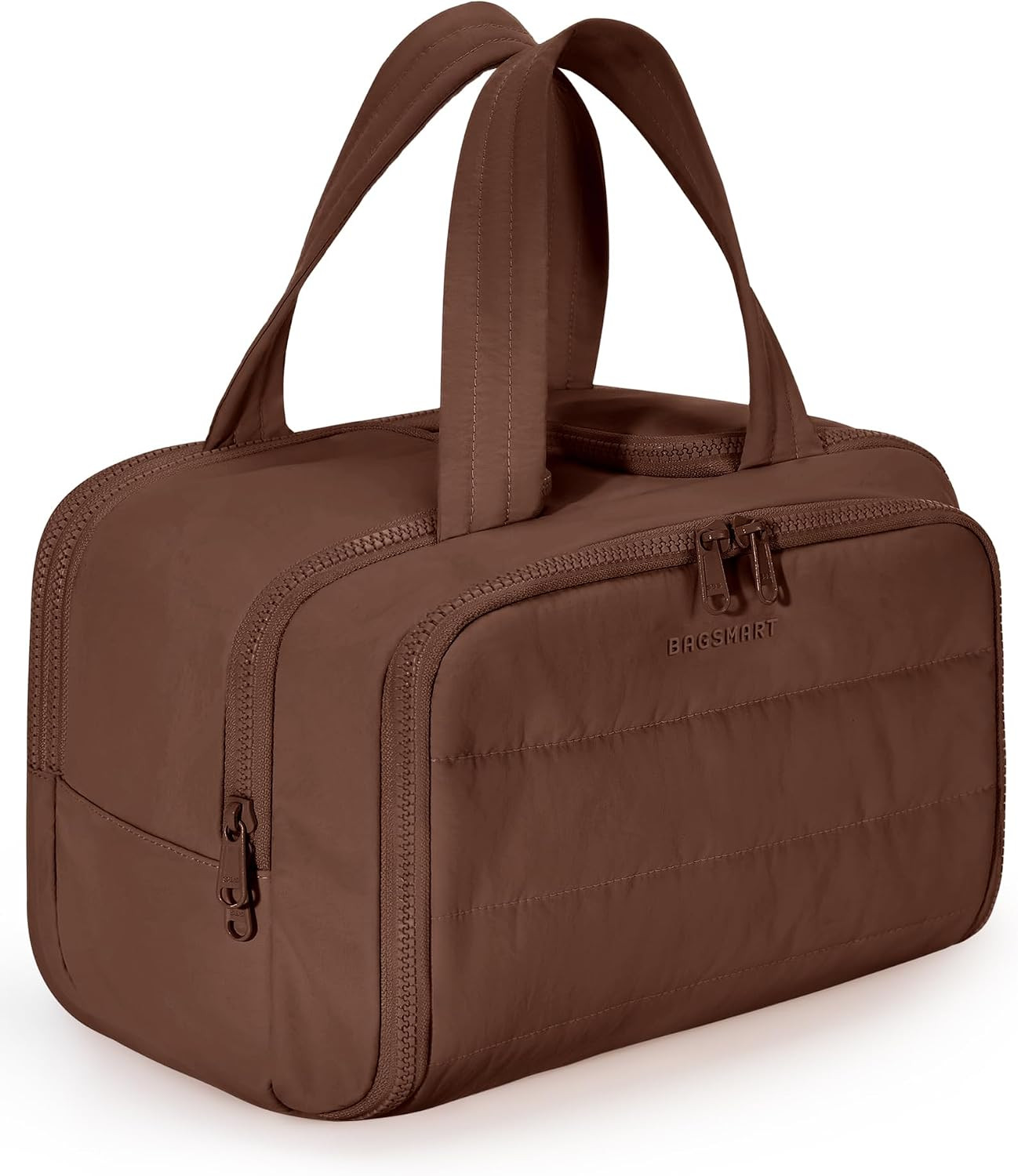 BAGSMART Travel Toiletry Bag, Puffy Toiletry Bag for Women, Wide-open toiletry bags for traveling, Large Travel Cosmetic Makeup Bag Organizer for Accessories,Toiletrie (Coffee Brown) | Amazon (US)