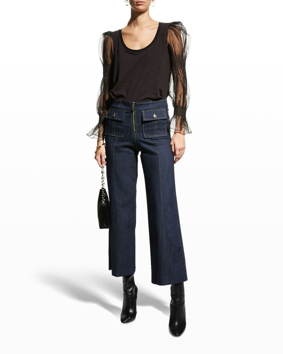 cinq a sept Libby Puff-Sleeve Organza Top | Neiman Marcus