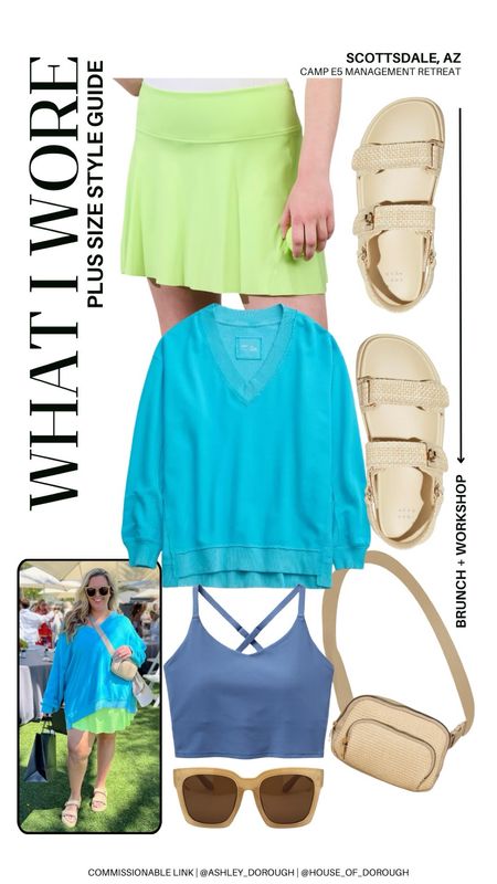 What I Wore: Camp E5 Management Retreat in Scottsdale, AZ. Here is what I wore to brunch and workshop! Aerie top XXL, Athleta longline bra 2X and skort 1X, Target sandals, Maurice's crossbody bag, and Amazon sunnies!

#LTKTravel #LTKPlusSize #LTKSeasonal
