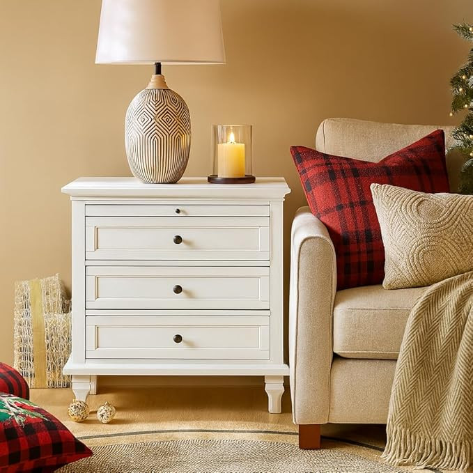 HULALA HOME Farmhouse 3 Drawer End Table with Tray, Drawer Organizer with Solid Wood Legs, End Ta... | Amazon (US)