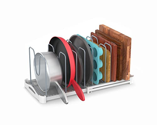 EVERIE Adjustable Bakeware Organizer Pot Lid Holder Rack for Pots, Cake Molds, Cutting Boards, Mats, Cookware, GS02SS, 7.7'' Deep by 12.6'' to 21.5'' Wide | Amazon (US)