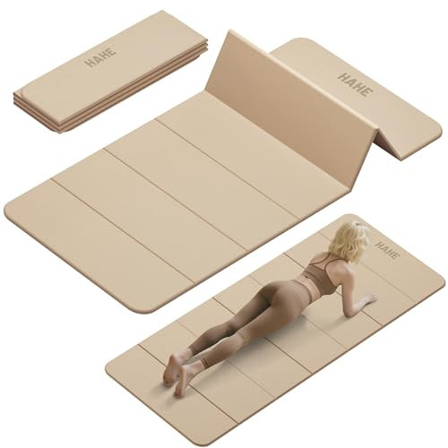 Foldable Yoga Mat, 74"Lx32"Wx1/3"Thick, Folding Exercise Mat, Non-slip Wide Pilates Mats for Home Workout/Travel, Portable Yoga Mat Thick for Yoga/Pilates/Camping/Floor Exercises (Cream) | Amazon (US)
