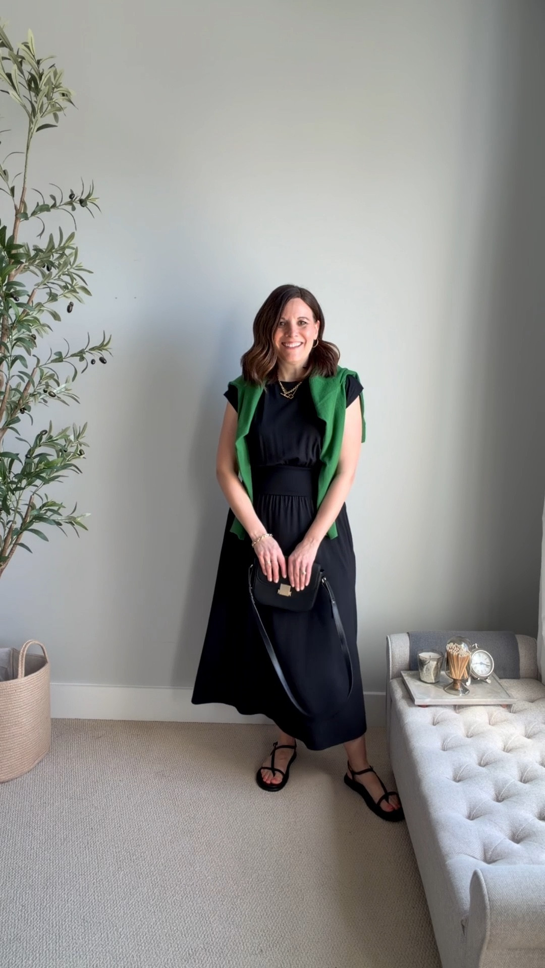 Kelly green and black always feel fresh together. Draping a cardigan over your shoulders adds a relaxed, styled look that works perfectly for a winery day. Paired with black sandals and a structured crossbody, it feels easy but intentional. This dress fits tts. I’m in a small. 

#LTKOver40 #LTKMidsize #LTKSaleAlert