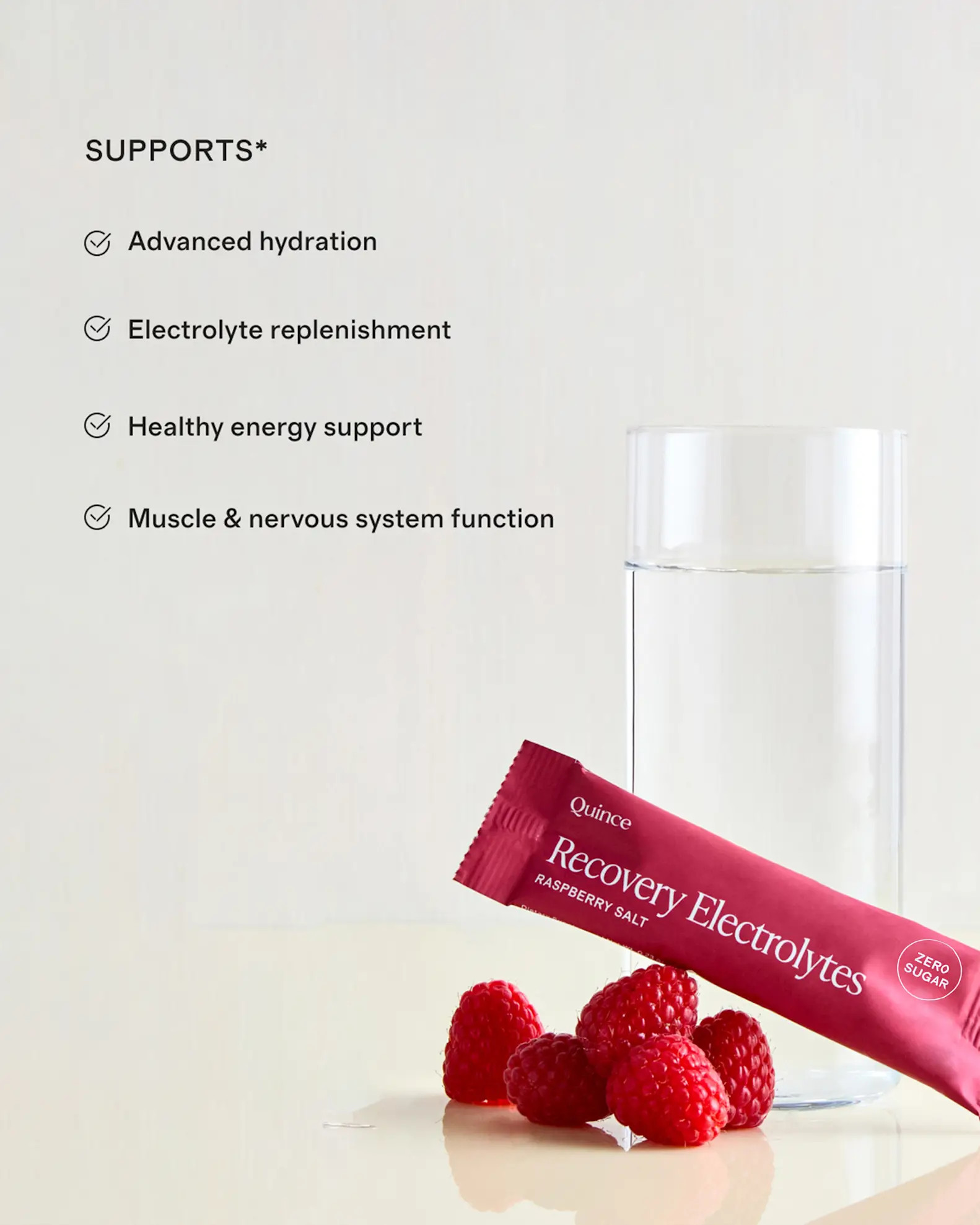 Recovery Electrolyte Zero Sugar Drink Mix in Raspberry Salt | Quince