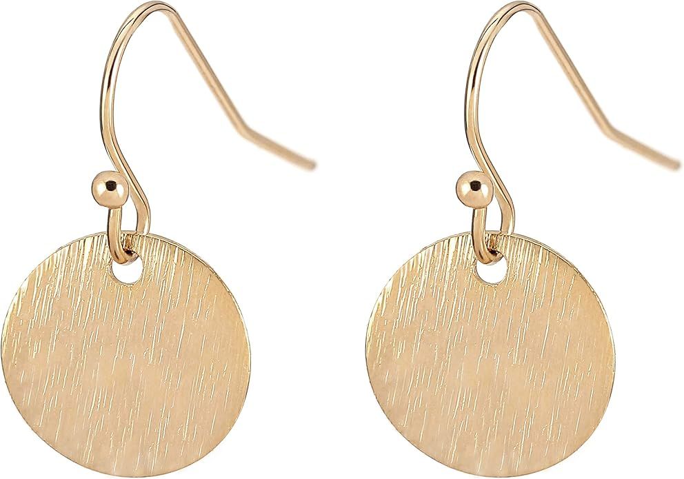 18K Gold Circle Round Disc Drop Earrings Small Cute Coin Dangle Hoop Earrings for Women Simple Mi... | Amazon (US)