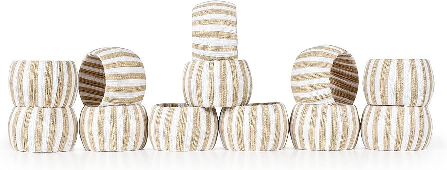 Handmade Napkin Rings Set of 12, Decorative Yarn Serviette Ring, Beach Napkin Holders, Napkin Rin... | Amazon (US)