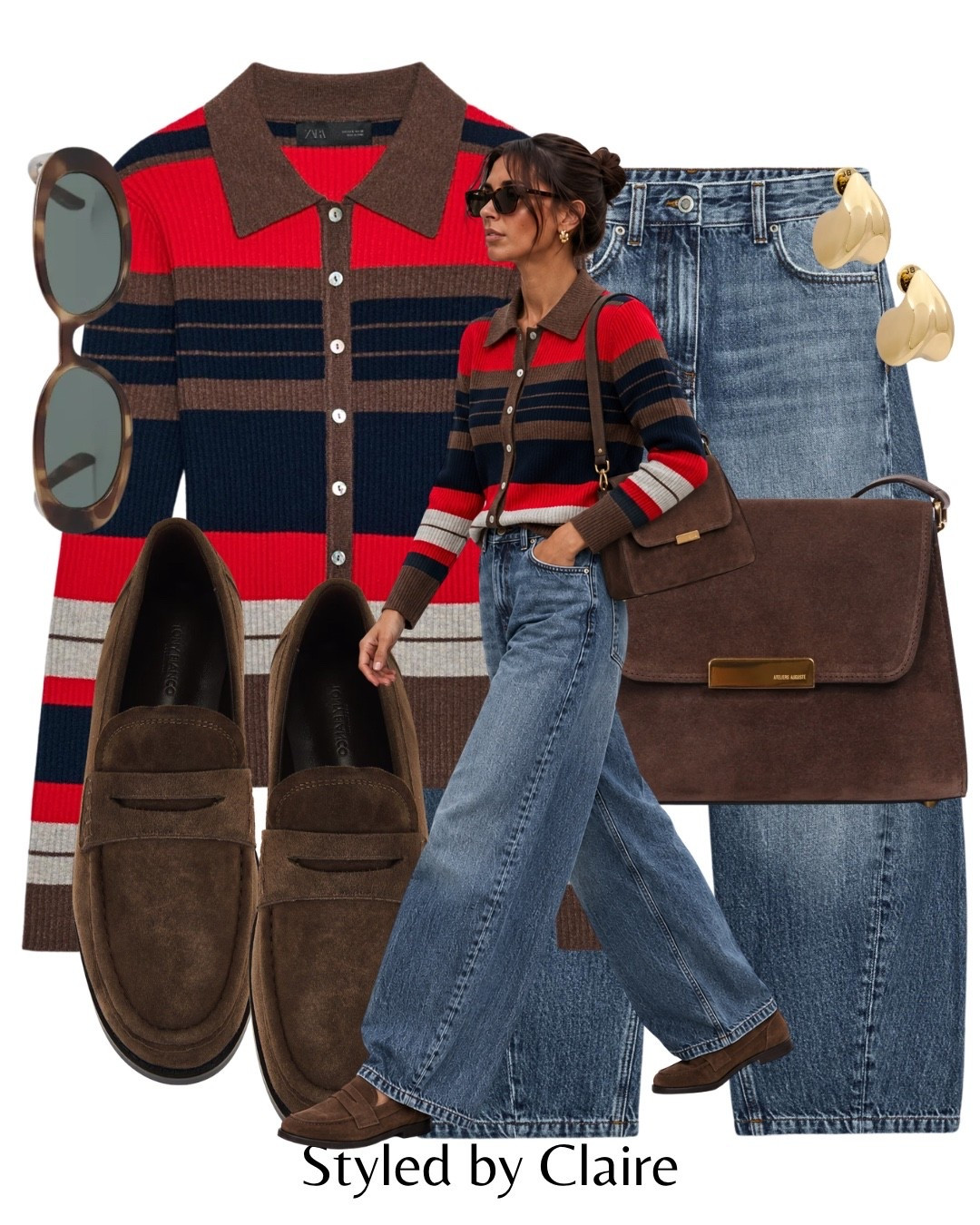 STRIPE KNIT POLO❤️❤️❤️
Tags: new in Zara brown red navy balloon jeans barrel dark wash loafers Tony bianco suede bag shoulder atelier Auguste sunglasses earrings fashion cool girl city break inspo outfit ideas chic women’s style autumn

#LTKautumn #LTKstyletip #LTKshoes