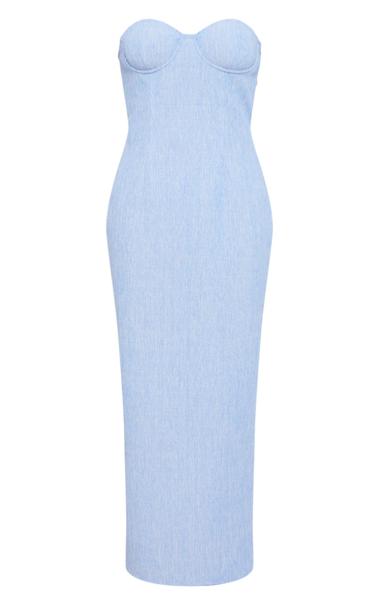 Light Blue Linen Bandeau Underwired Midaxi Dress | PrettyLittleThing US