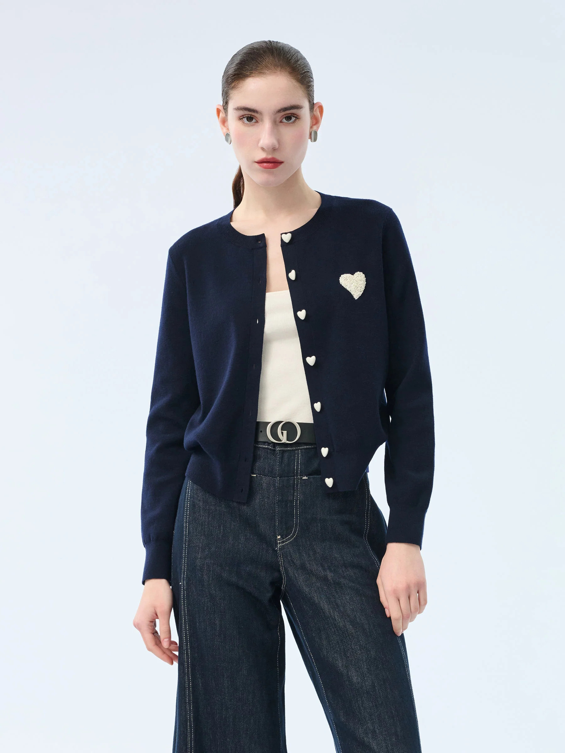 Tencel Wool Blend Heart Print Women Cardigan | GOELIA