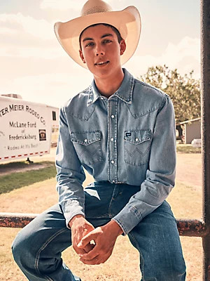 Cowboy Cut® Long Sleeve Western Denim Snap Work Shirt | Wrangler