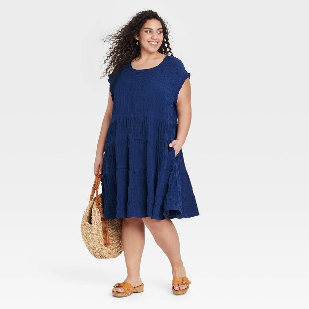 Women's Flutter Short Sleeve Textured Tiered A-Line Dress - Knox Rose™ | Target