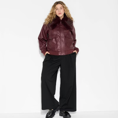 Women's Faux Leather Bomber Jacket - Wild Fable™ Red 2X | Target