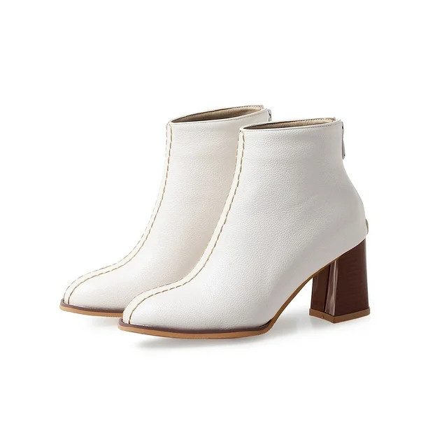 IELGY Female short boots 7CM High heels Large size Solid color Thick heel Cortex Round head Zippe... | Walmart (US)