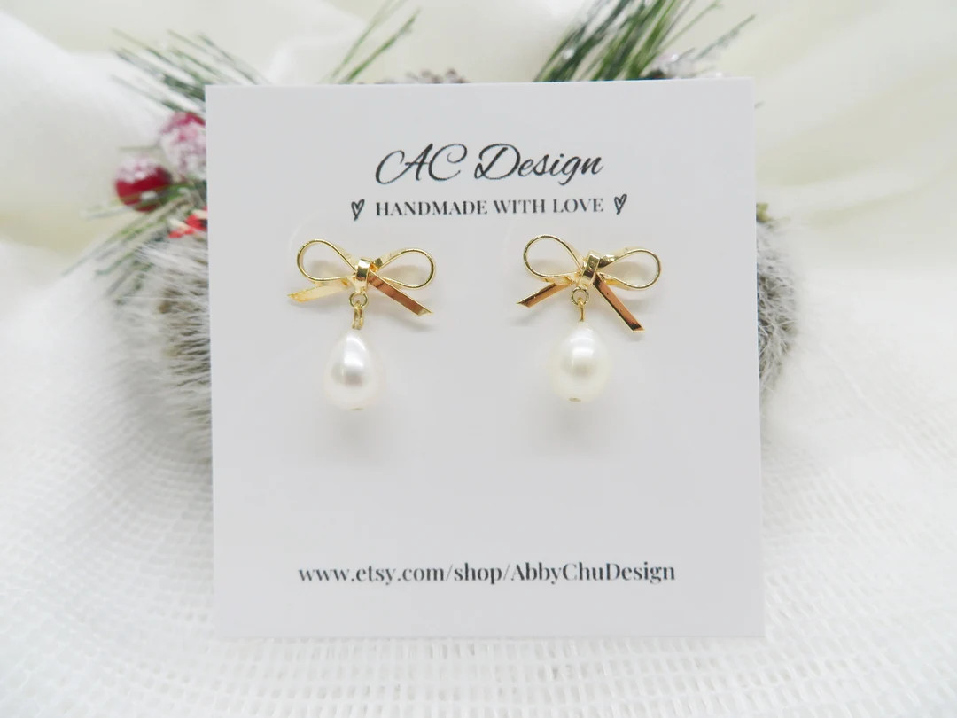 Bow Pearl Earrings Pearl Stud Earrings Pearl Jewelry - Etsy | Etsy (US)